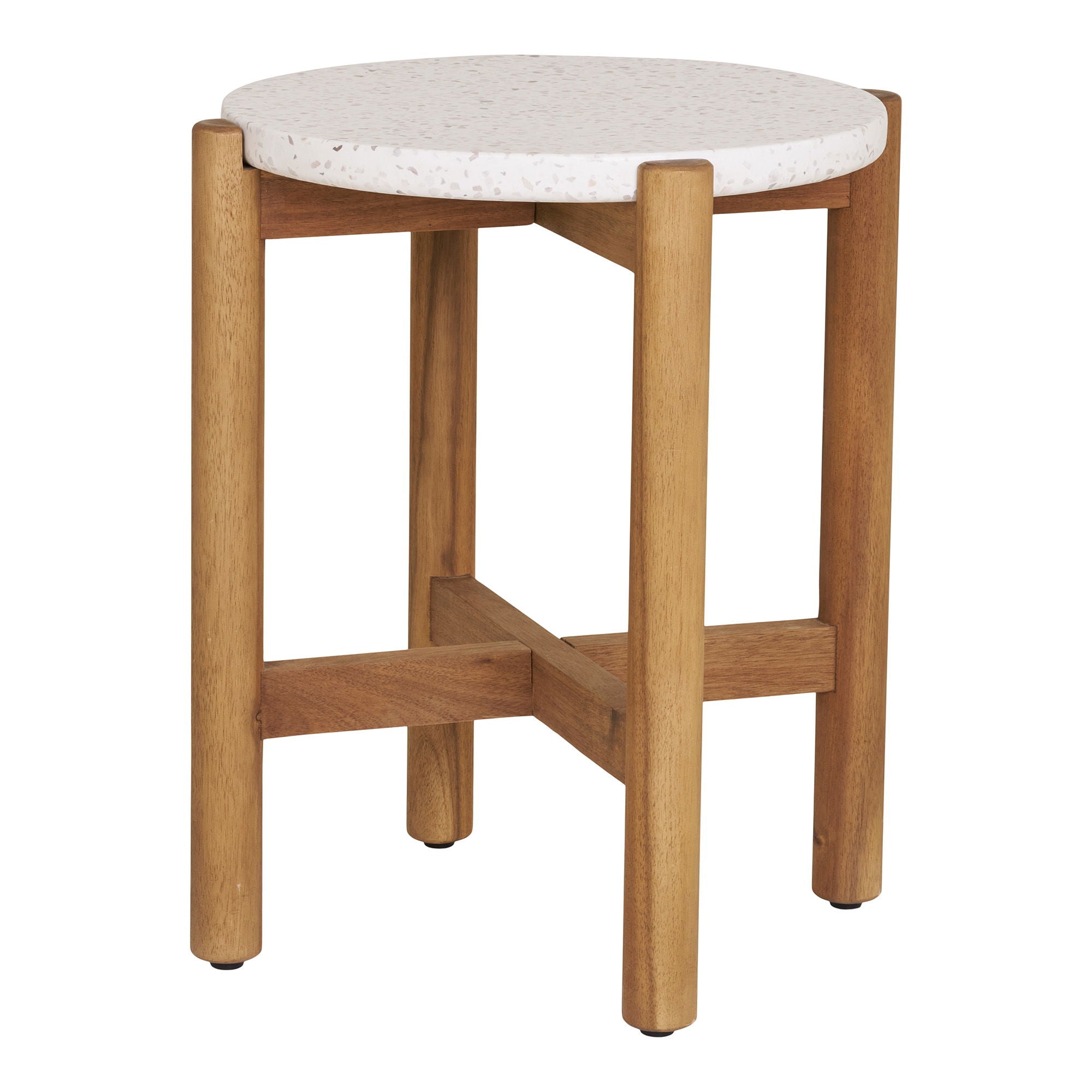 Terracina Beistelltisch – Akazienholz & Terrazzo, natur, Ø37×46 cm